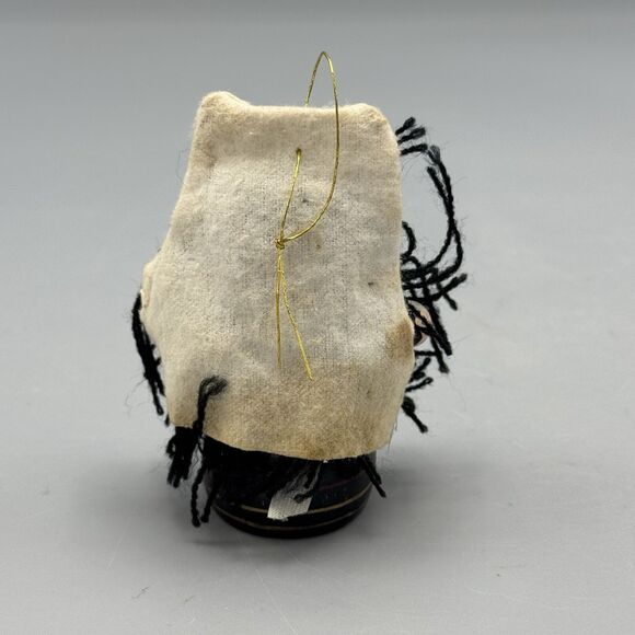 Vtg Wooden Girl Christmas Tree Ornament Handpainted Hat Yarn Hair Black 3" - Picture 5 of 9